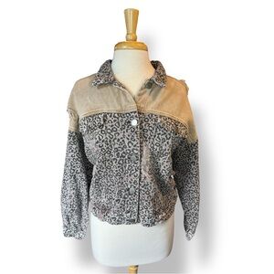 HYFVE Gray Leopard Print Jean Jacket